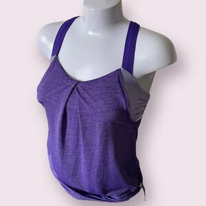 Lululemon Rest Less Tank Top Bra Bruised Berry Wee Stripe Heathered Purple Sz 4